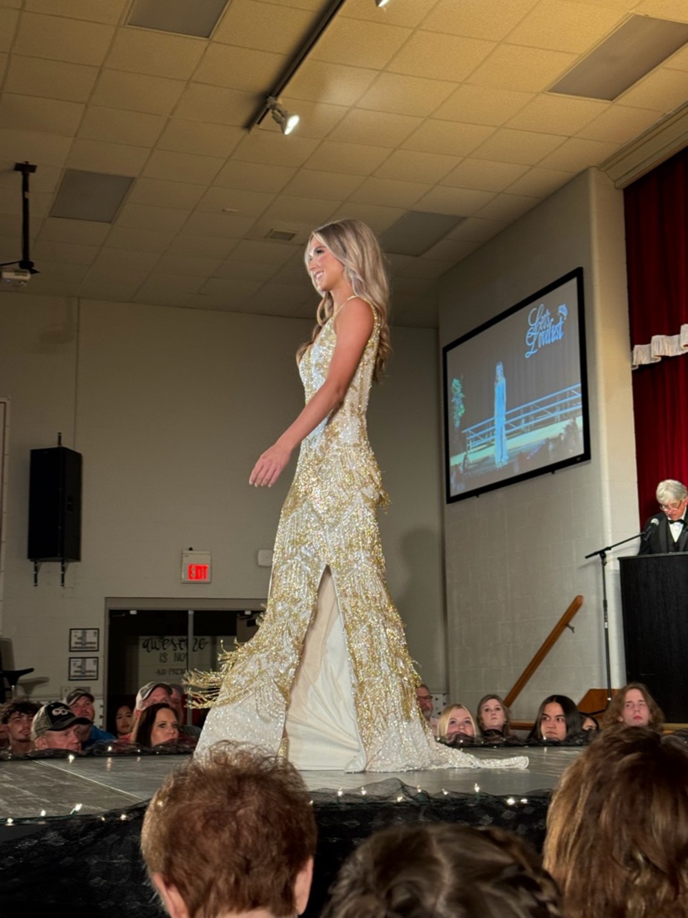 Jovani Gold and White Sequin Fringe V‑Neck Prom Dress - Picture 2 of 3
